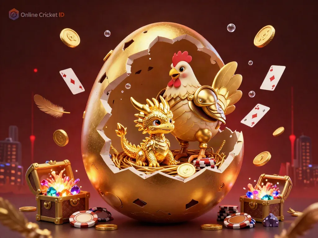 Engage with Online Cricket ID through a fantastical scene featuring a golden dragon and poker chips, symbolizing exciting betting adventures.