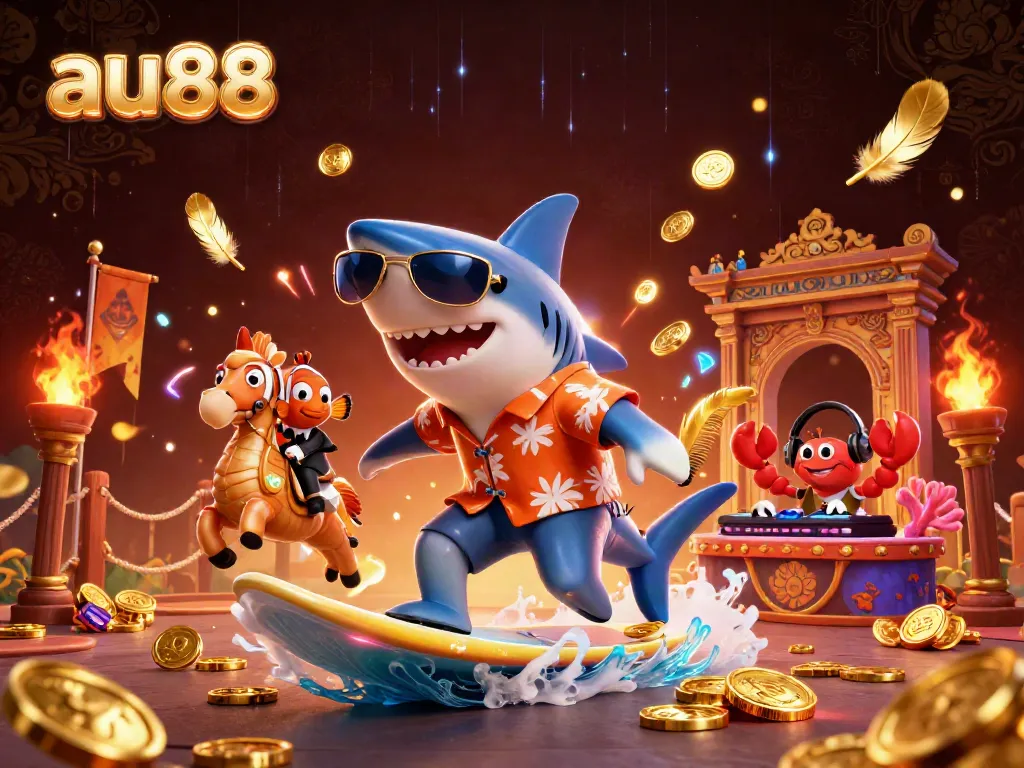 Surf and win at au88 with a vibrant underwater casino featuring a unique shark and clownfish scene.