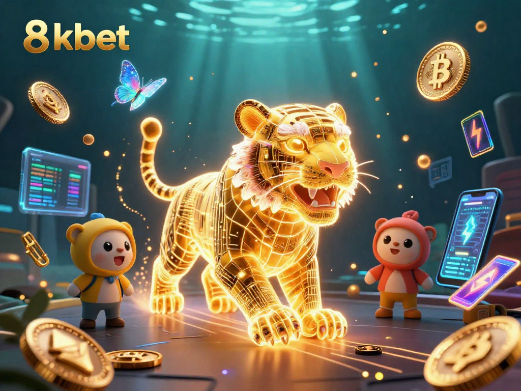 Experience the thrill of 8kbet with dynamic digital gaming elements in a vibrant casino landscape.