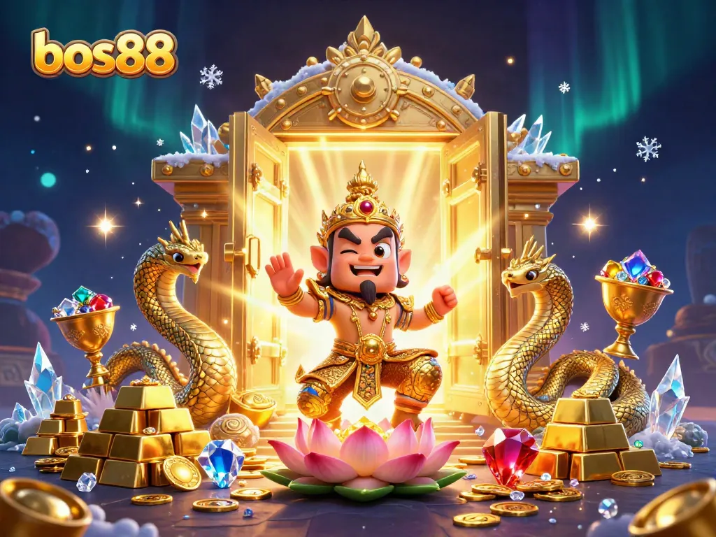Experience the excitement of bos88 with vibrant 3D characters and treasure elements in a captivating casino scene.