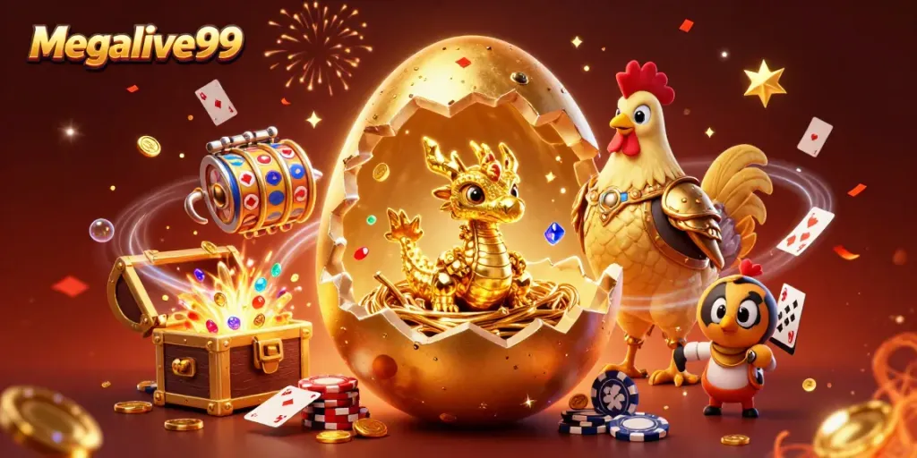 Megalive99 menyediakan pengalaman menarik dengan naga emas dan suasana permainan kasino.