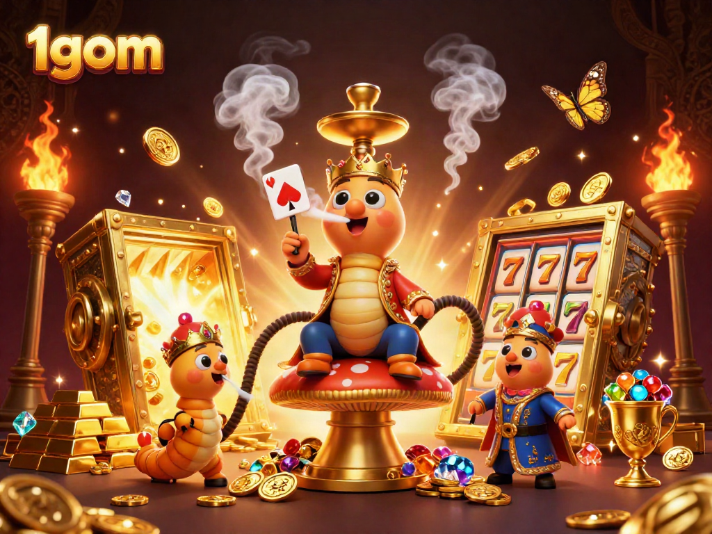Experience thrilling 1gom action with vibrant casino visuals featuring a caterpillar hookah-master.