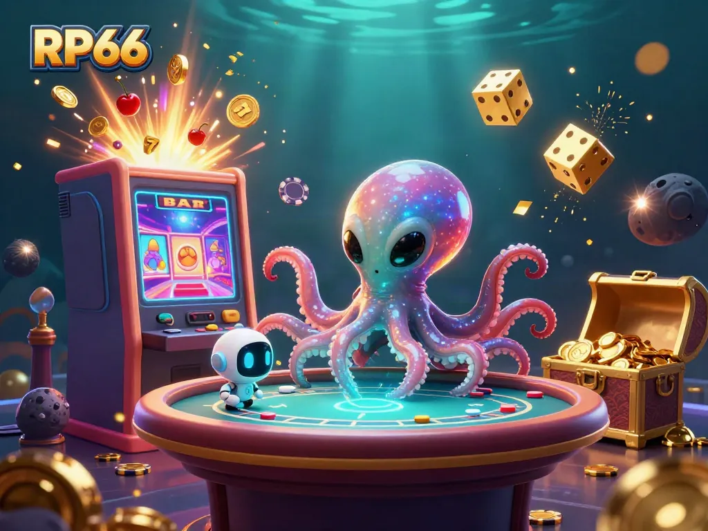 Engage with RP66 while an alien octopus plays poker at a lively casino.