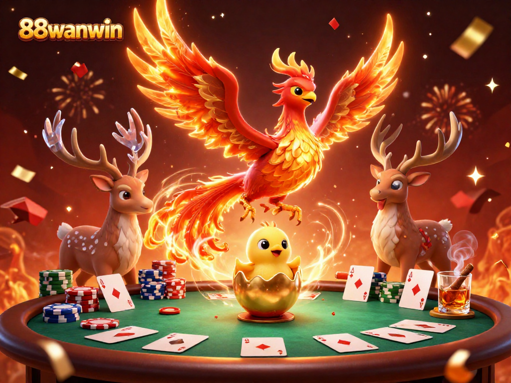 Experience the thrill of 88wanwin with a dynamic 3D illustration of casino action and celebration.