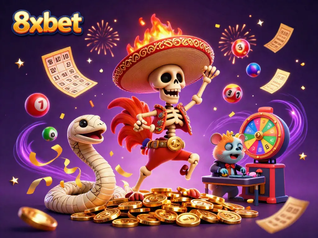 Engage with thrilling gaming at 8xbet featuring vibrant characters celebrating casino wins.