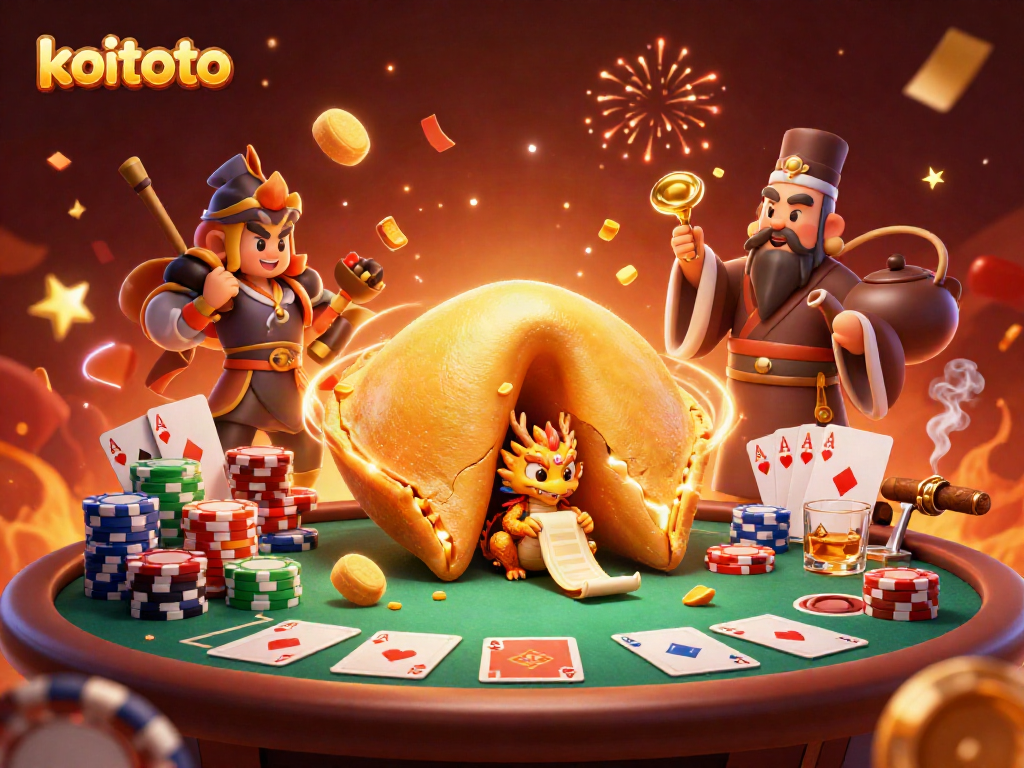 Engage in thrilling poker action with koitoto's vibrant 3D casino scene, featuring exciting game elements and dynamic characters.