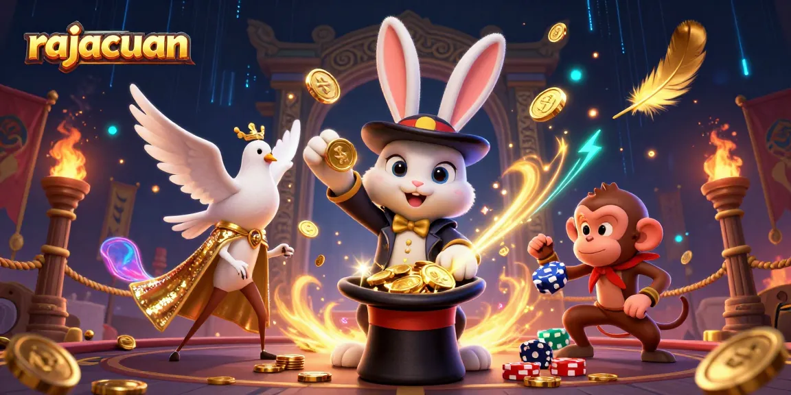 Experience rajacuan magic as a 3D magician rabbit conjures golden coins and poker chips.