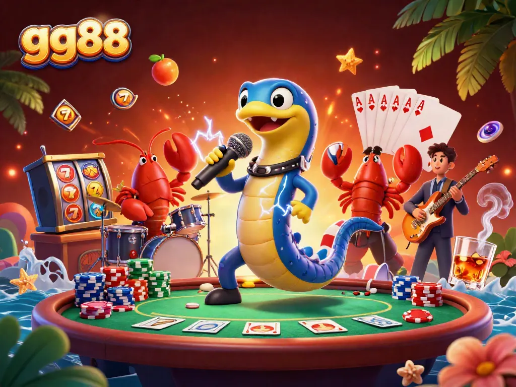 Experience the thrilling action at gg88 with an electrifying DJ eel and band amidst colorful slots.