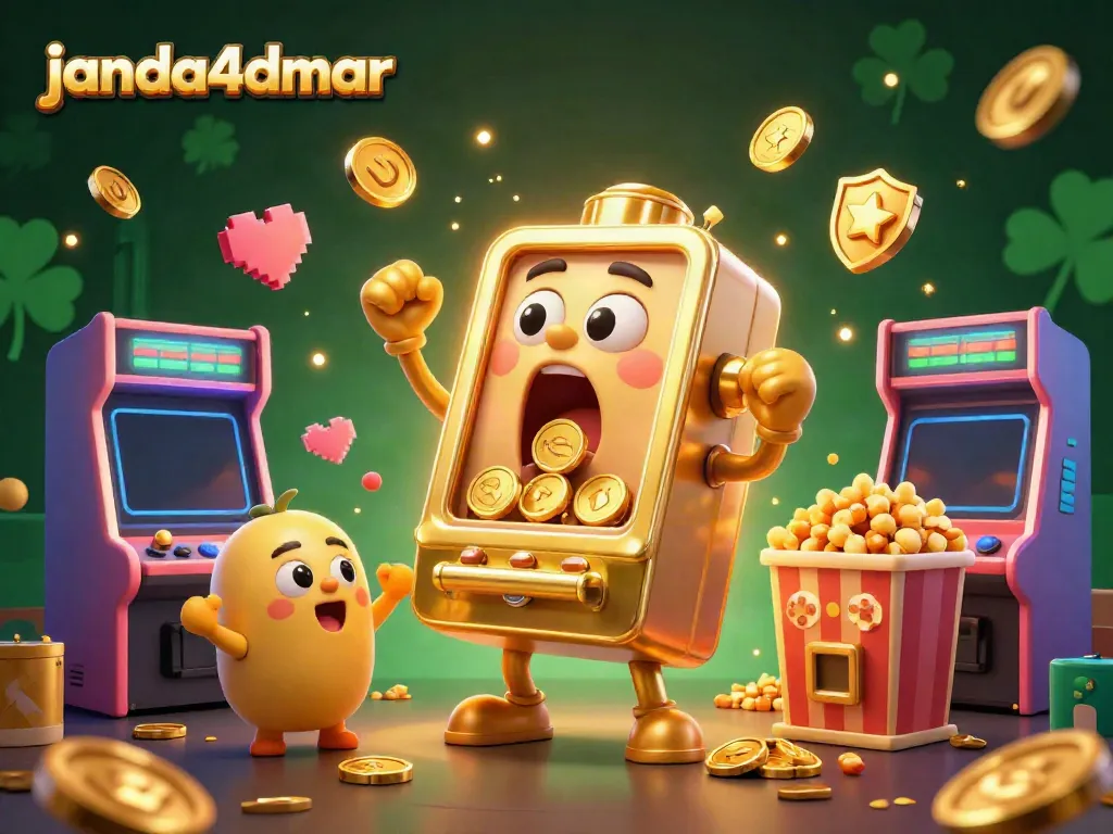 Mesin slot janda4dmar mengeluarkan koin dan menyenangkan anak mesin slot dalam suasana kasino digital.