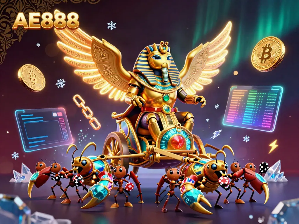 Experience thrilling gameplay with AE888 as the colossal scarab beetle leads a vibrant gambling scene.